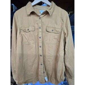 LL Bean Shirt Large medium Sunwashed Canvas Button WorkWear Pockets Chore brown